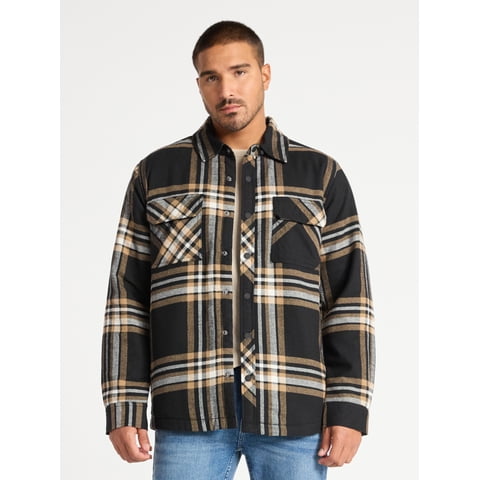 Men's Shirt Jacket with Long Sleeves, High Pile Fleece Lining, Sizes S-3XL