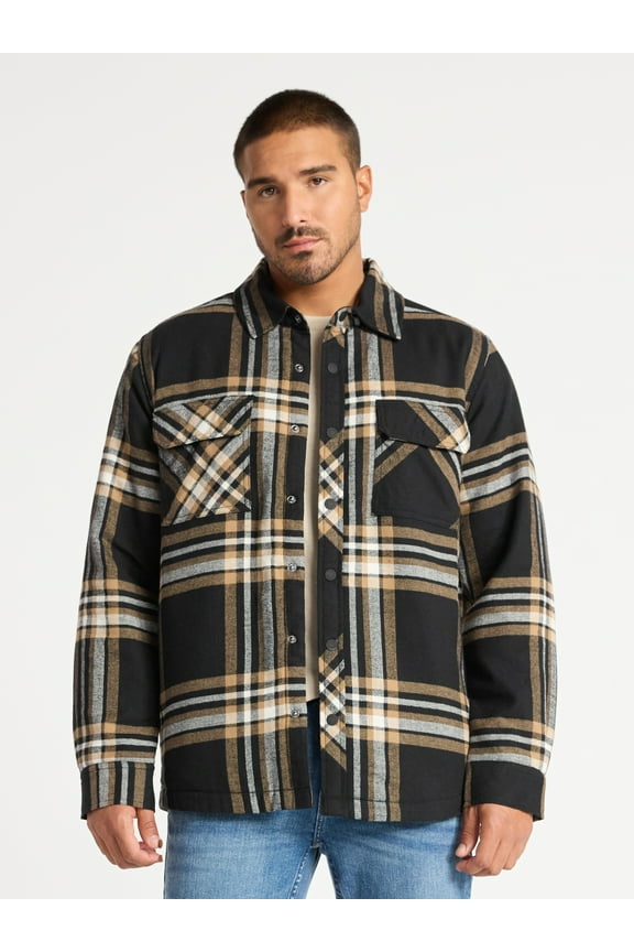 Men's Shirt Jacket with Long Sleeves, High Pile Fleece Lining, Sizes S-3XL