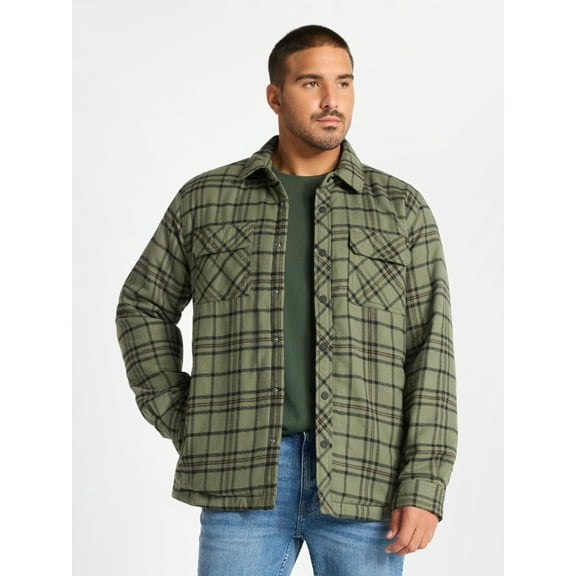 George Men's Shirt Jacket with Long Sleeves, High Pile Fleece Lining, Sizes S-3XL