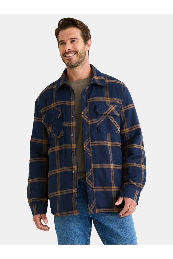Men's Shirt Jacket with Long Sleeves, High Pile Fleece Lining, Sizes S-3XL