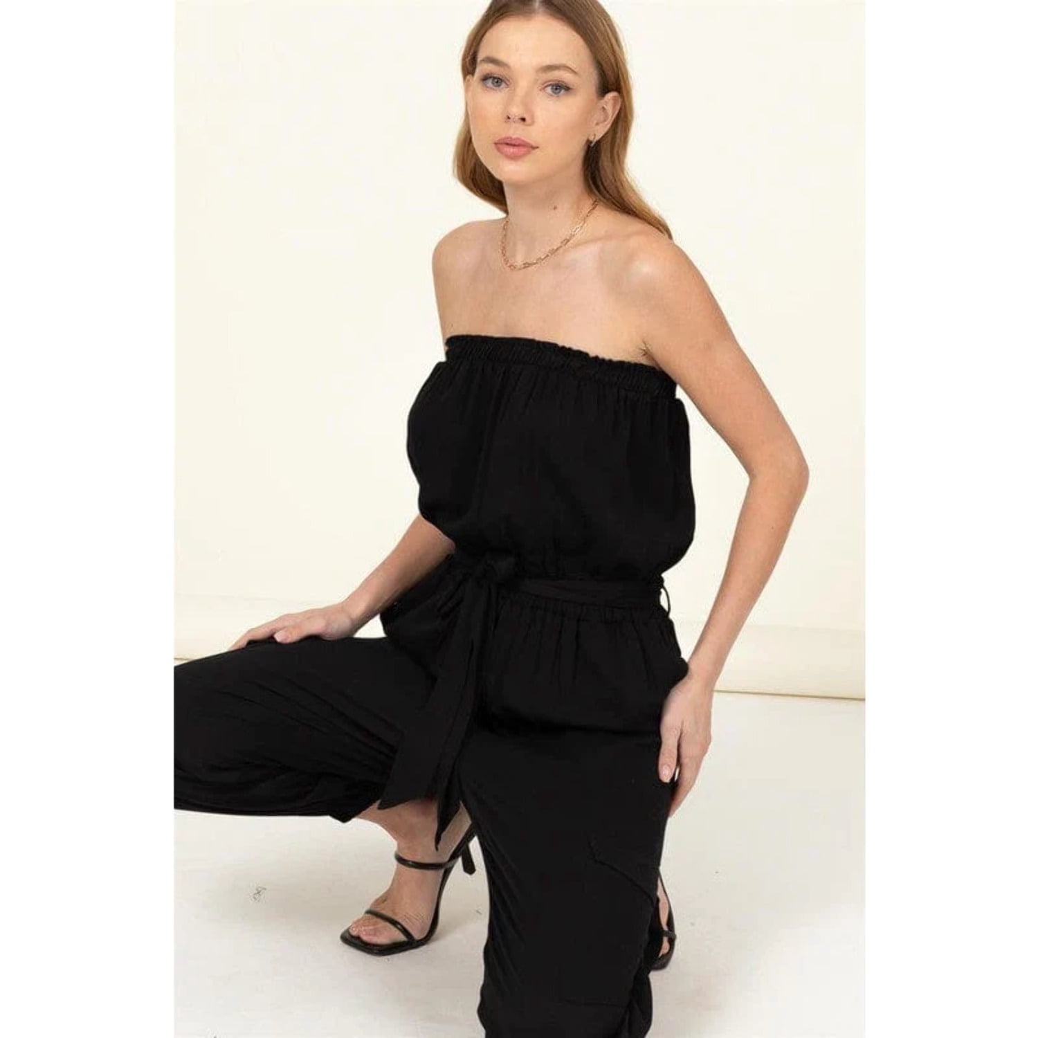 Side Stripe Ribbed Tube Jumpsuit