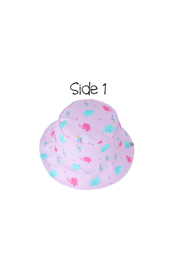 Kids' Reversible Patterned Sun Hat - Hippo/Elephant - S (6m-2y)