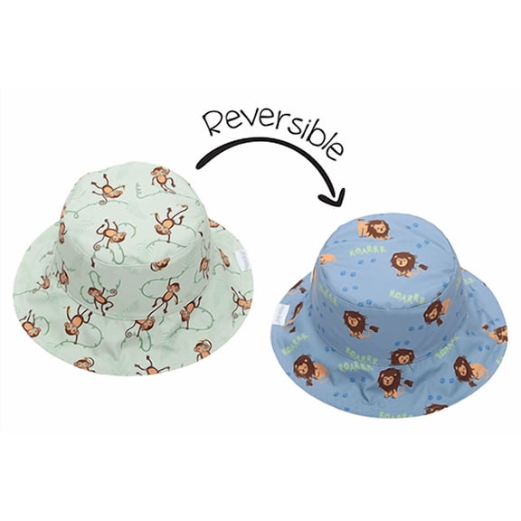 FLAPJACKKIDS Kids' Reversible Patterned Sun Hat - Lion/Monkey - S (6m-2y)