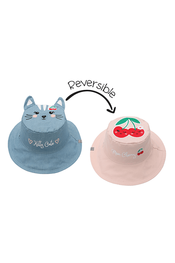 Kids' Reversible Sun Hat - Cat/Cherry - S (6m-2y)