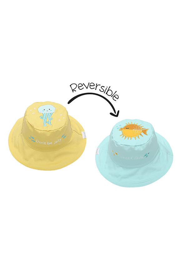 Kids' Reversible Sun Hat - Fish/Jellyfish - M (2-4y)