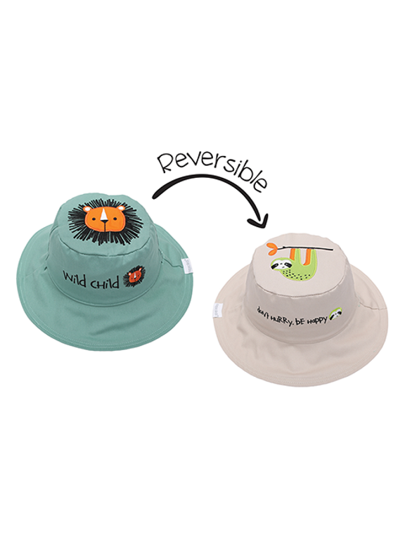 Kids' Reversible Sun Hat - Lion/Sloth - M (2-4y)
