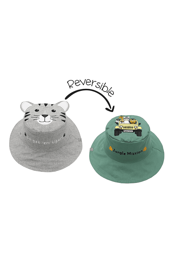 Kids' Reversible Sun Hat - Tiger/Safari Truck - S (6m-2y)