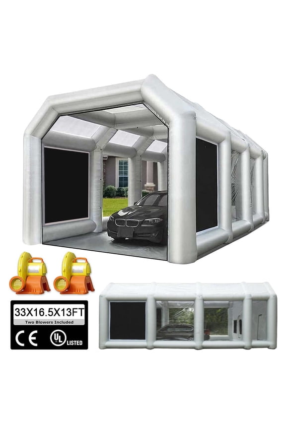 33X16.5X13FT Inflatable Paint Booth with High-Power Blowers 1100W+950W, Professional Car Painting Workstation Portable Spray Paint Booth with Oversized Air Filter System