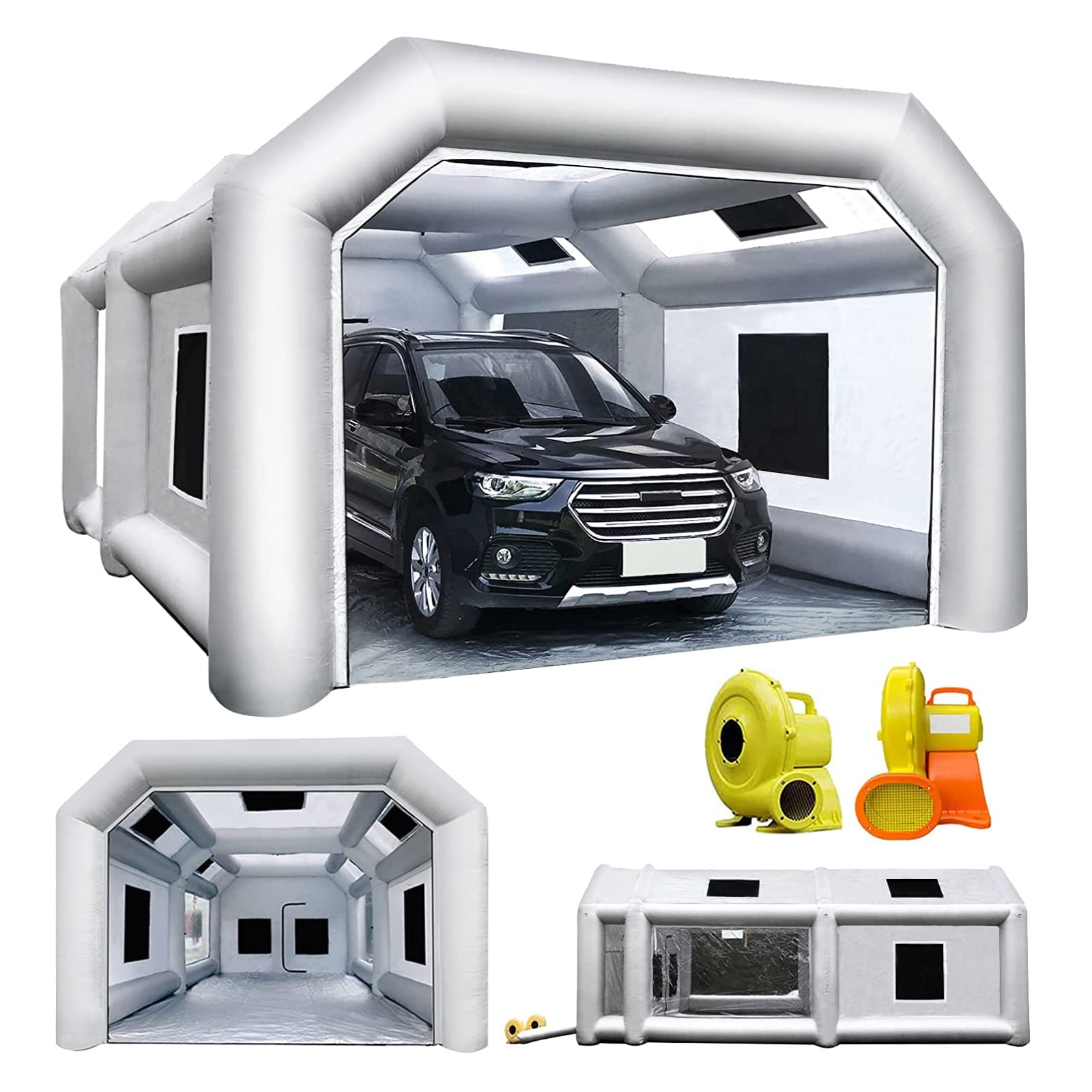 FLAPKWAN Inflatable Paint Booth 28X15X10Ft with 950W+750 Blowers Upgraded Portable Spray Paint Booth with Muliple Filters for Cars, Car Parts, Furnitures and Other Painting and Polishing