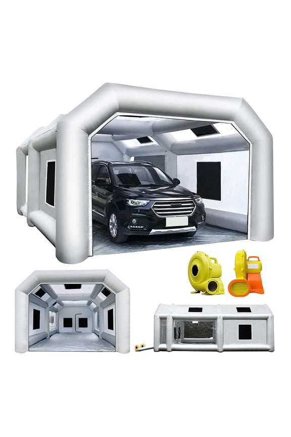 Inflatable Paint Booth 28X15X10Ft with 950W+750 Blowers Upgraded Portable Spray Paint Booth with Muliple Filters for Cars, Car Parts, Furnitures and Other Painting and Polishing