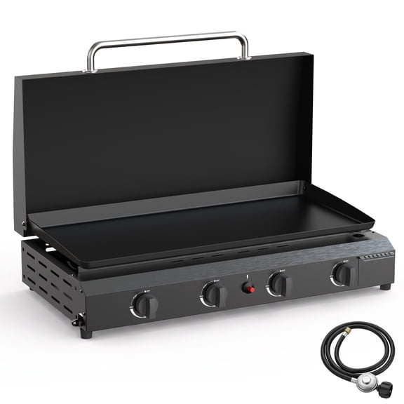 FLARO 30" 4-Burner Propane Griddle, 60000BTU Flat Top Gas Grill with Lid, Outdoor Bbq Camping Griddle, Black
