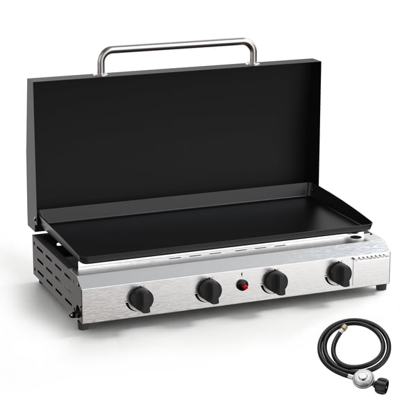FLARO 30" 4-Burner Propane Griddle, 60000BTU Flat Top Gas Grill with Lid, Outdoor Bbq Camping Griddle, Silver
