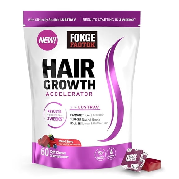 Hair Growth Gummies with LUSTRAV, Supports Thicker Fuller Hair & New Growth, Mixed Berry Flavor, 60 Count