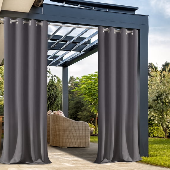 FLASHLUMI 2 Panels 52" x 72" Outdoor Waterproof Curtains, Grommet Blackout Privacy Drapes for Patio, Porch, Gazebo, Dark Gray