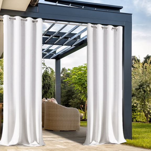 FLASHLUMI 2 Panels 52" x 72" Outdoor Waterproof Curtains, Grommet Blackout Privacy Drapes for Patio, Porch, Gazebo, White