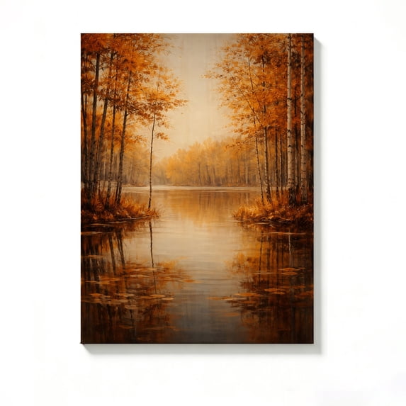 FLASHLUMI 32x48 Inch Vintage Autumn Birch Forest River Oil Painting Canvas Wall Art, Rustic Fall Nature Landscape Home Decor for Living Room Bedroom, No Frame