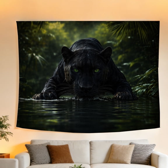 FLASHLUMI 40"×30" Tapestry, Black Panther Jungle Tapestry, Decorative Wall Hanging for Bedroom Living Room Office Home Decor