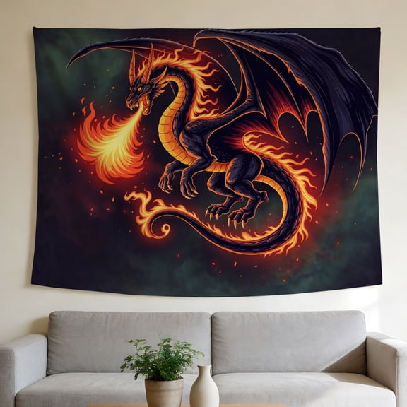 FLASHLUMI 40"×30" Tapestry, Fire Dragon Tapestry, Decorative Wall Hanging for Bedroom Living Room Office Home Decor