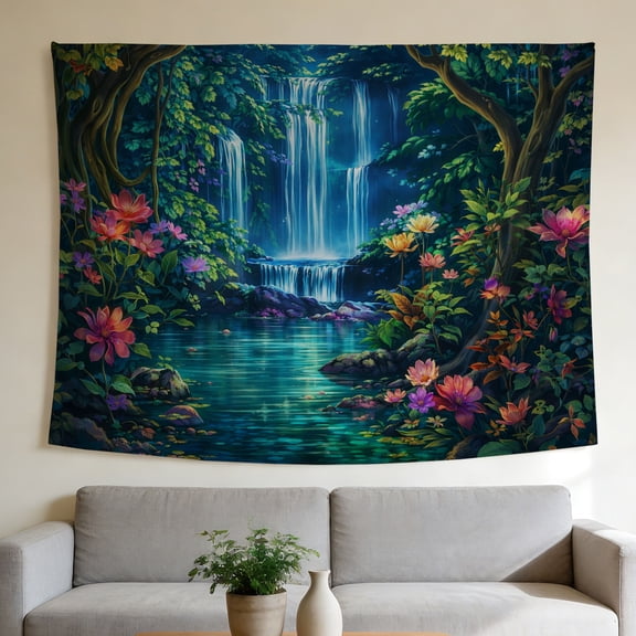 FLASHLUMI 40"×30" Tapestry, Mystical Waterfall Forest Tapestry, Fantasy Nature Garden Wall Art Tapestry for Dorm Home Decoration