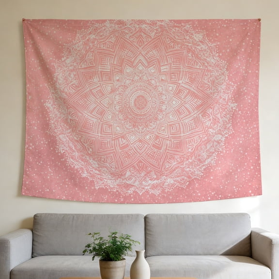 FLASHLUMI 40" x 30" Pink Mandala Tapestry Wall Hanging, Boho Bohemian Aesthetic Wall Art, Soft Pink Floral Hippie Tapestry for Bedroom Living Room Dorm