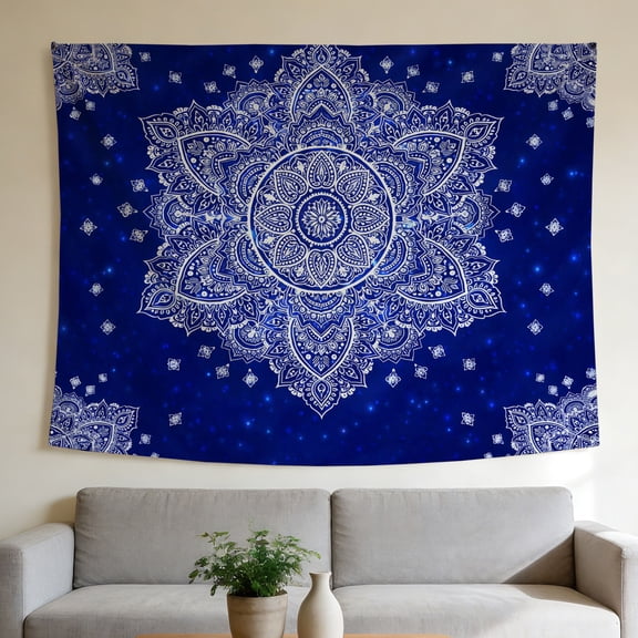 FLASHLUMI 40"x30" Blue Mandala Tapestry, Bohemian Hippie Wall Hanging for Bedroom Living Room Decor
