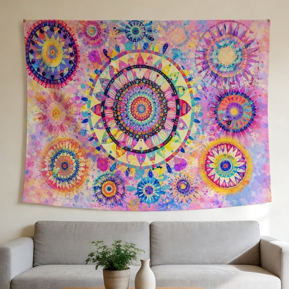 FLASHLUMI 40"x30" Colorful Mandala Tapestry Wall Hanging, Boho Watercolor Abstract Tapestry for Bedroom Living Room