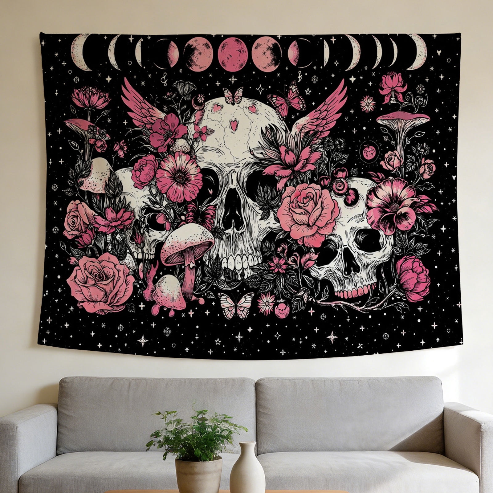 Red Fox Moon Tapestry Aesthetic, Cute Orange Fox Trippy Floral