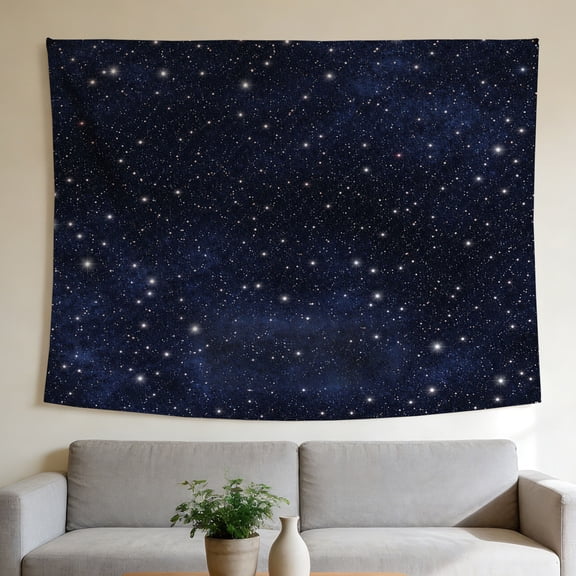 FLASHLUMI 60"×50" Tapestry, Dark Blue Starry Sky Tapestry, Night Sky Galaxy Wall Hanging with Sparkling Stars for Bedroom Living Room Dorm Decor, 6 Sizes Available