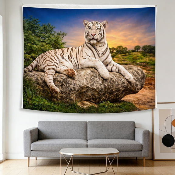 FLASHLUMI 60"×50" Tapestry, White Tiger Tapestry, Decorative Wall Hanging for Bedroom Living Room Office Home Decor