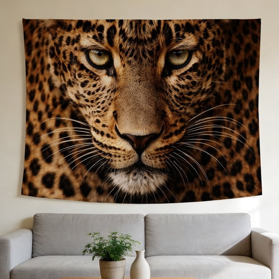 FLASHLUMI 60"x50" Leopard Face Tapestry Wall Hanging, Wild Animal Print Tapestry for Bedroom Living Room