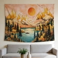 thumbnail image 1 of FLASHLUMI 60"x50" Warm Tone Mountain Tapestry, Illustrated Landscape with Golden Peaks, Lake and Autumn Trees Landscape Wall Hanging for Bedroom Living Room Decor, 1 of 8