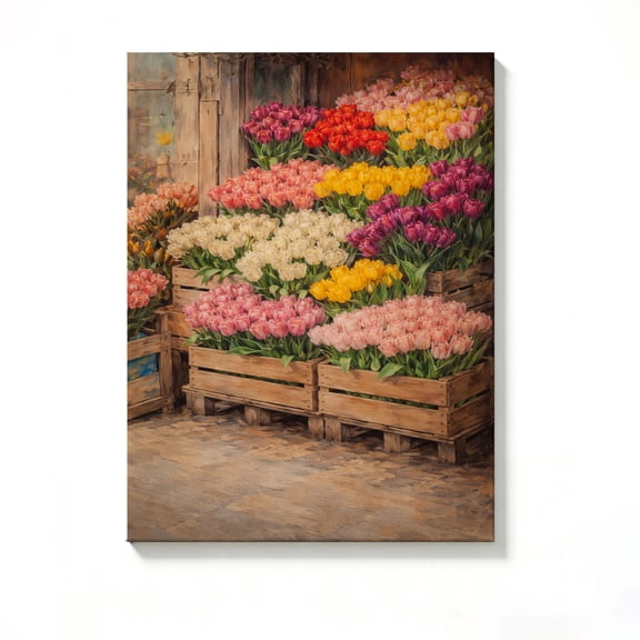 FLASHLUMI 8x12 Inch Vibrant Tulip Flower Market Canvas Wall Art, Floral Nature Decor for Living Room Bedroom