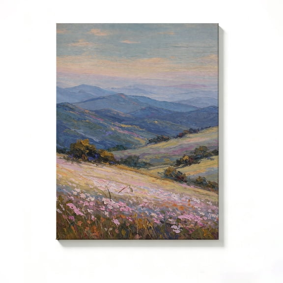 FLASHLUMI 8x12 Inch Impressionist Mountain Wildflower Meadow Oil Painting Canvas Wall Art, Boho Landscape Nature Decor for Living Room Bedroom