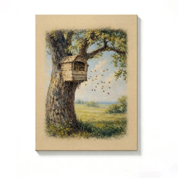 FLASHLUMI 8x12 Inch Vintage Beehive in Oak Tree Canvas Wall Art, Rustic Farmhouse Decor for Living Room Bedroom