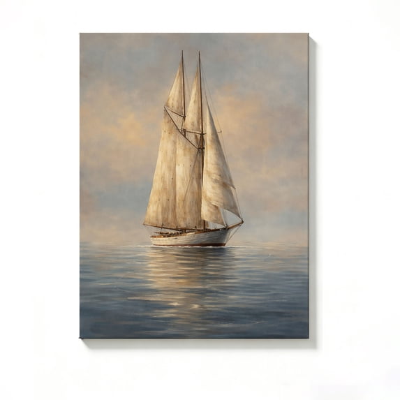 FLASHLUMI 8x12 Inch Vintage Sailing Ship on Calm Sea Oil Painting Canvas Wall Art, Nautical Coastal Decor for Living Room Bedroom, No Frame