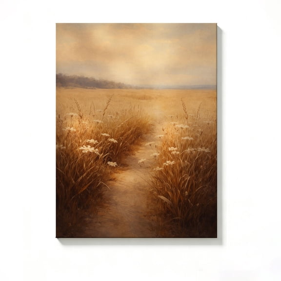 FLASHLUMI 8x12 Inch Vintage Golden Grass Field Path Watercolor Oil Painting Canvas Wall Art, Rustic Country Landscape Decor for Living Room Bedroom