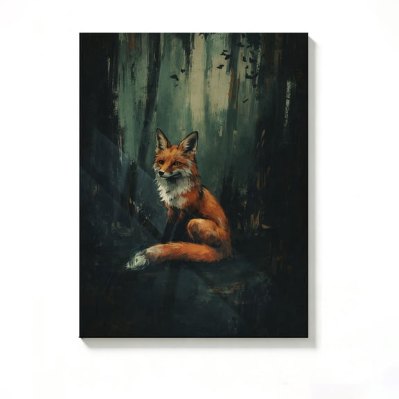 FLASHLUMI 8x12 Inch Impressionist Red Fox in Dark Forest Canvas Wall Art, Rustic Wildlife Decor for Living Room Bedroom