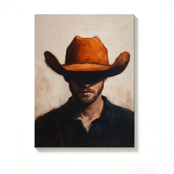 FLASHLUMI 8x12 Inch Cowboy Portrait with Western Hat Oil Painting Canvas Wall Art, Rustic Western Decor for Living Room Bedroom