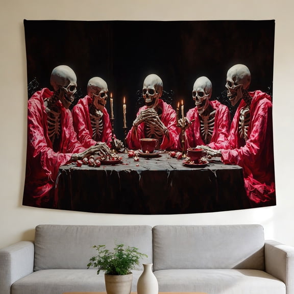 FLASHLUMI 80"x60" Gothic Skeleton Tapestry, Dark Aesthetic Skull Wall Hanging for Halloween & Room Decor