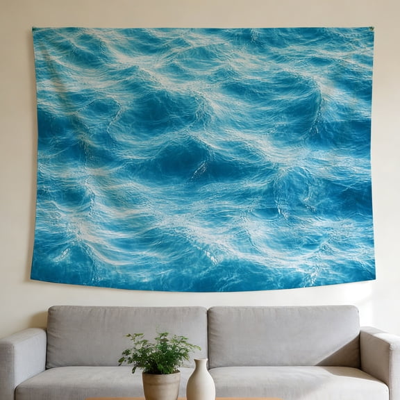 FLASHLUMI 90"×60" Tapestry, Blue Ocean Wave Tapestry, 3D Realistic Water Surface Wall Hanging for Bedroom Living Room