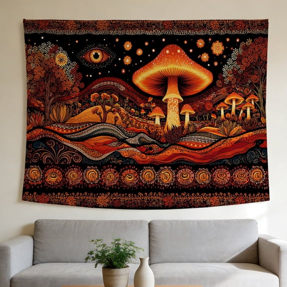 FLASHLUMI 90"×70" Tapestry, Bohemian Mushroom Tapestry, Decorative Wall Hanging for Bedroom Living Room Office Home Decor