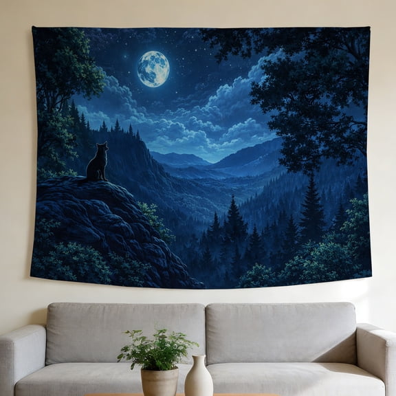 FLASHLUMI 90"×70" Tapestry, Howling Wolf Moonlight Tapestry, Decorative Wall Hanging for Bedroom Living Room Office Home Decor