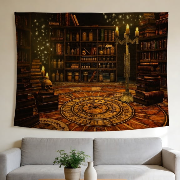 FLASHLUMI 90"x60" Witch Library Tapestry, Gothic Magic Wall Hanging, Occult Skull & Candles Wall Art for Bedroom Living Room Dorm Home Decor
