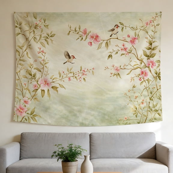 FLASHLUMI Floral Bird Tapestry 40"×30" Cherry Blossom Wall Hanging for Bedroom Living Room Dorm Aesthetic Decor