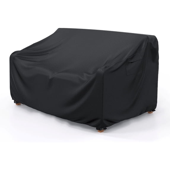 FLASHLUMI Heavy Duty Waterproof Outdoor Patio Sofa Cover, Windproof UV Resistant Furniture Protector with Buckles & Drawstring, Black, 54"x37"x35"