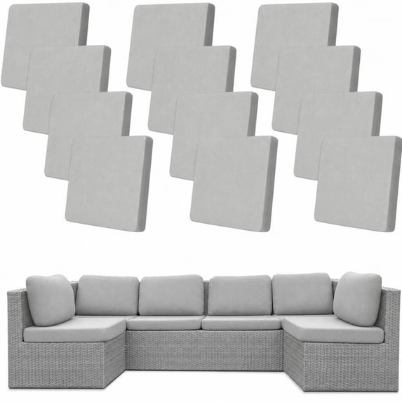 FLASHLUMI Stretch Outdoor Patio Sofa Cushion Covers, Elastic Full Wrapped Seat Cushion Slipcovers, Machine Washable Anti-Pilling Furniture Protector Covers, Light Gray, 12 Pack