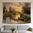 thumbnail image 1 of FLASHLUMI Sunset River Bridge Tapestry 40"x30", Vintage Oil Painting Style Wall Hanging, Scenic Decor for Bedroom Living Room, 1 of 8