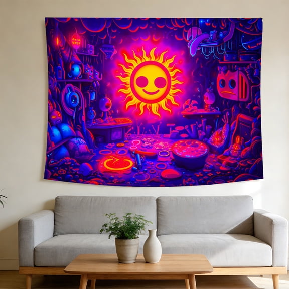 FLASHLUMI UV Reactive Blacklight Tapestry, 40x30in Glow in the Dark Wall Hanging Tapestries for Bedroom Living Room Dorm Decor