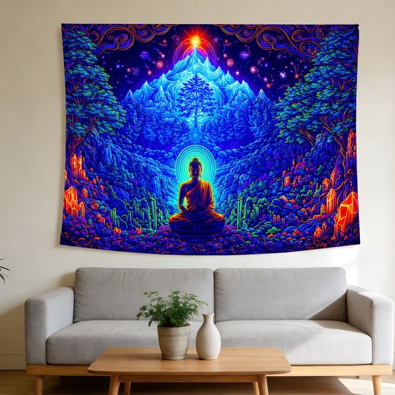FLASHLUMI UV Reactive Blacklight Tapestry, 60x40in Glow in the Dark Wall Hanging Tapestries for Bedroom Living Room Dorm Decor
