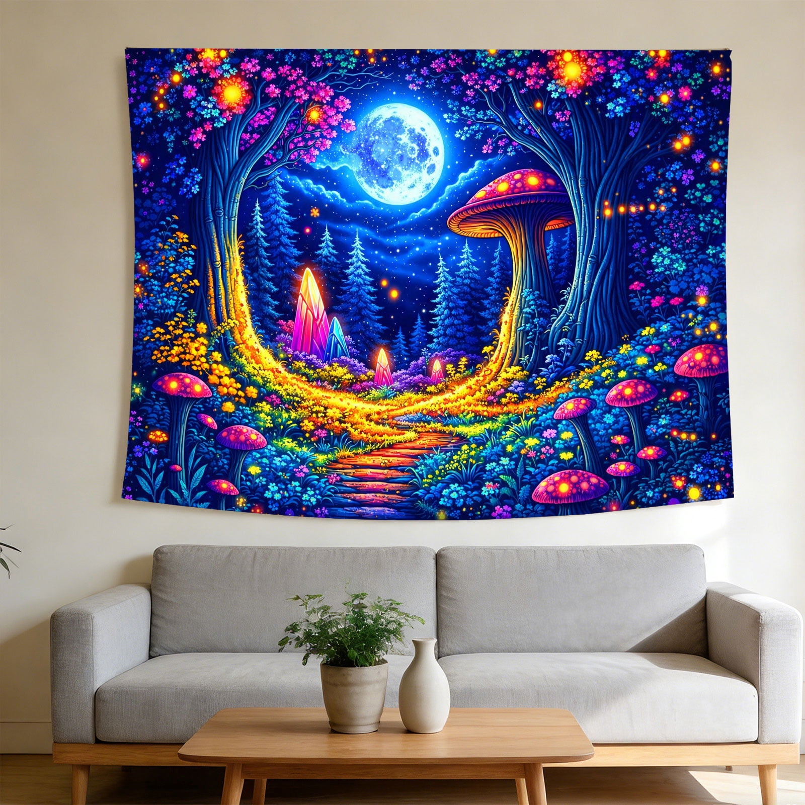 FLASHLUMI UV Reactive Blacklight Tapestry, 60x50in Glow in the Dark ...